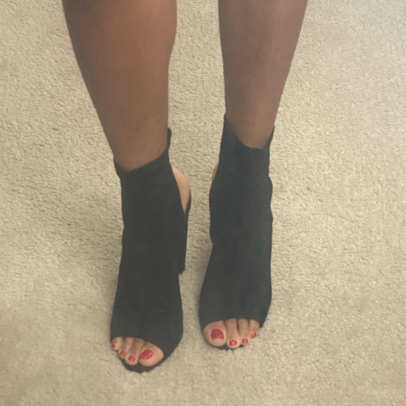 Black Open Toe Sock Block Heel - Picture 2 of 4
